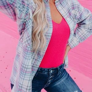 Pink and Blue Plaid Shacket